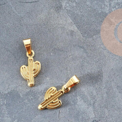 Pendentif cactus 304 acier inoxydable 19mm, un pendentif pour création diy, x1 (g6026)
