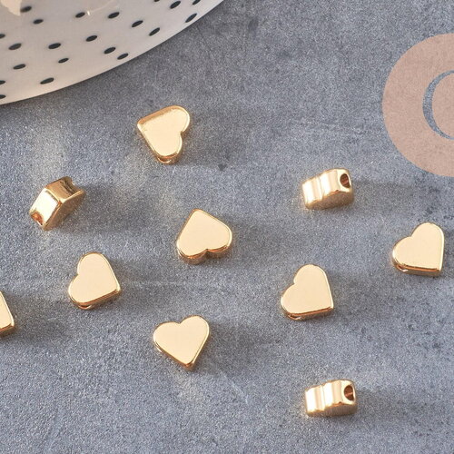 Perle coeur laiton doré 18carats 7mm, x10 (g0033)