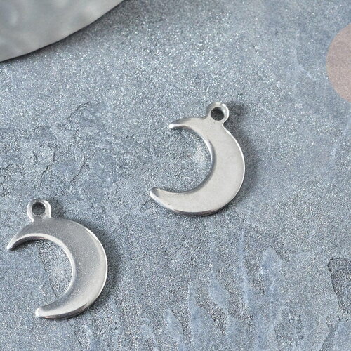 Pendentif lune acier 201 inoxydable argenté 15.5mm, création bijoux acier inoxydable x5 g7619