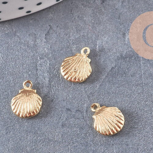 Pendentif coquillage doré 18k, coquillage doré,dorure 18 carats,pendentif doré,coquillage or,création bijoux, 11mm x2 (g3559)