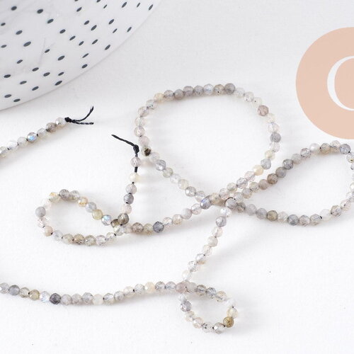 Perle ronde labradorite naturelle facette 2mm, x1 fil de 200 (g3100)