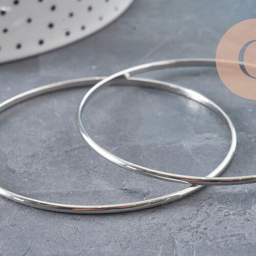 Bracelet jonc lisse acier 304 inoxydable platine 65mm, x1 (g11150)