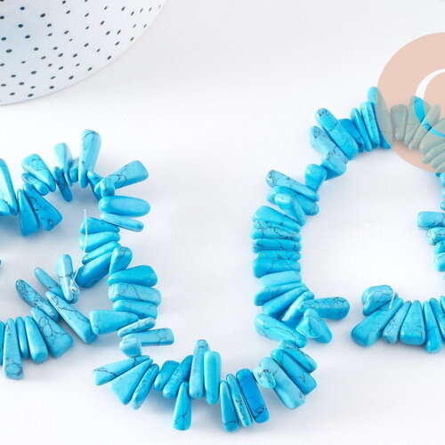 Perle ovale chips howlite turquoise, pierre howlite naturelle, pierre,perle pierre,12-20mm, fil de 39cm x1 (g4068)