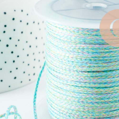 Cordon en polyester tressé turquoise jaune 2mm, cordon pour bijoux scrapbooking et fabrication bijoux, x1 mètre (g9882)