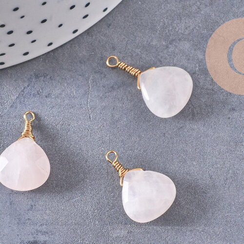 Pendentif goutte quartz rose naturelle facettes 21mm,pendentif bijoux, pendentif pierre, x1 (g6271)