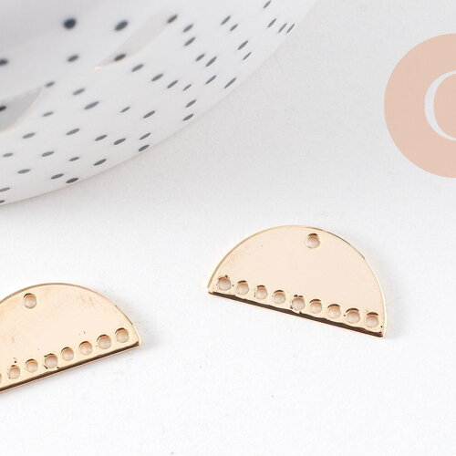 Connecteur demi-cercle laiton doré 18k, connecteurs doré, pendentif géométriques création bijoux, x 2, 21x11mm g3594