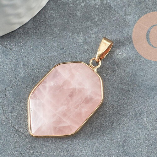 Pendentif hexagone quartz rose, fournitures créatives, quartz rose naturel, création bijoux, pierre naturelle, 30mm, x1 g2697