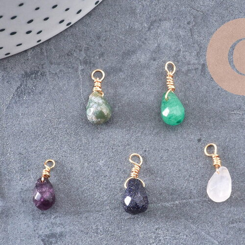 Pendentif goutte aventurine améthyste quartz rose cherry quartz 16mm, x1 (g4502)