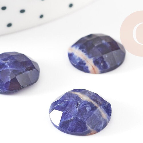 Cabochon rond sodalite bleue naturelle facetté 14.5mm, x1 (g2305)