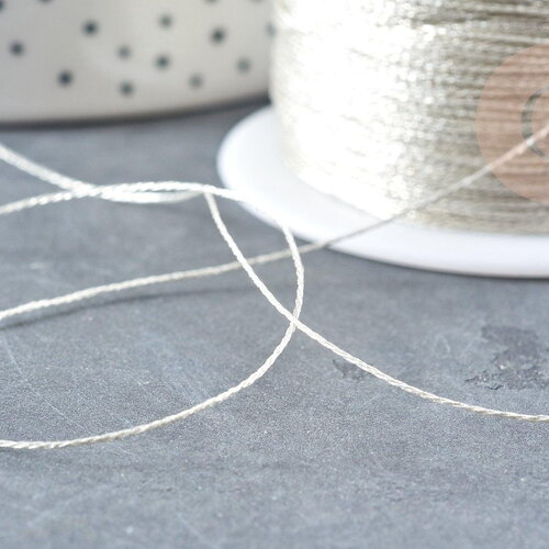 Fil nylon métallisé argent 0.6mm, fabrication bijoux,création broderie, x 5mètres g8490