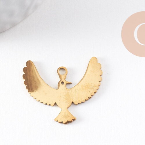 Pendentif oiseau aigle acier 304 inoxydable doré 18k 25.5mm, x1 (g9942)