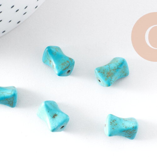 Perle longue ovale turquoise, howlite naturelle,perle turquoise,perle pierre, fil ou lot (g0791)