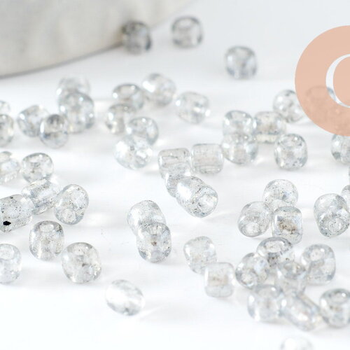 Grosses perles de rocaille gris clair transparent 4mm, x10gr (g3739)
