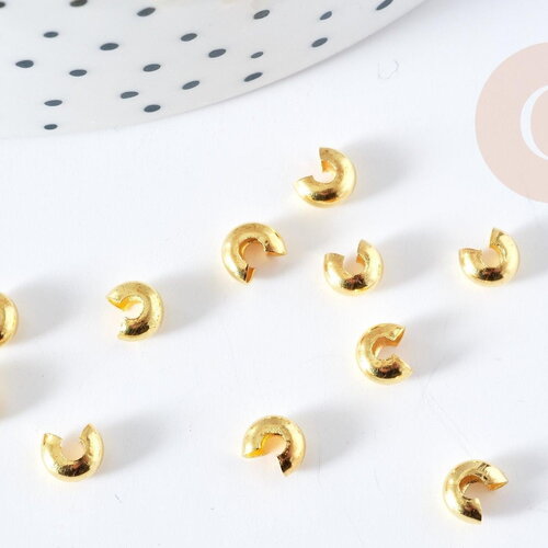Cache perles à écraser en laiton doré lisse 4mm, x20(1.7 g) (g5982)