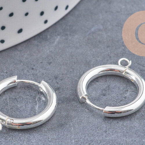 Anneaux créoles +anneau en acier 201-316 inoxydable argenté 22mm, la paire (g10857)