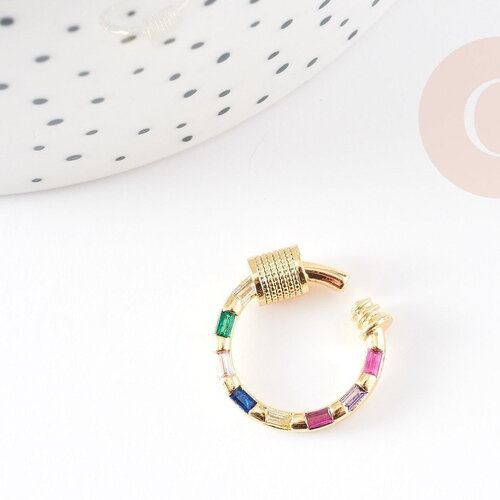 Fermoir rond à vis laiton doré 18k strass coloré 18mm, x1 (g5853)