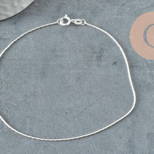 Chaine de cheville maille serpentine très fine argent 925 massif 22.9cm, x1 (g9429)