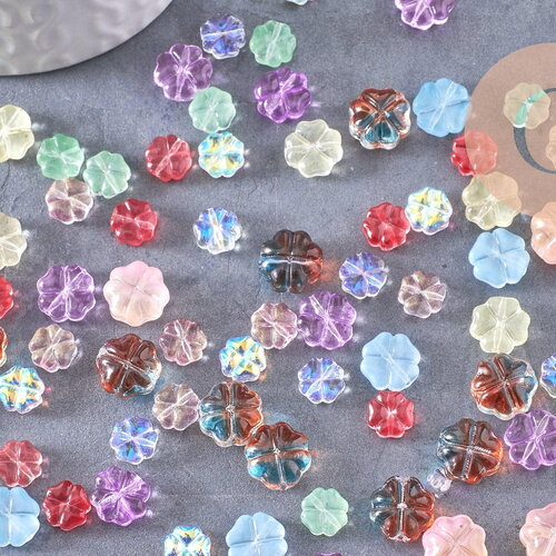 Perle fleur verre tchèque multicolore irisé 7.5-11.5mm, x10 (g10367)