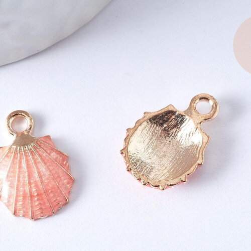 Pendentif coquillage zamac doré rose 19mm, x2 (g2470)