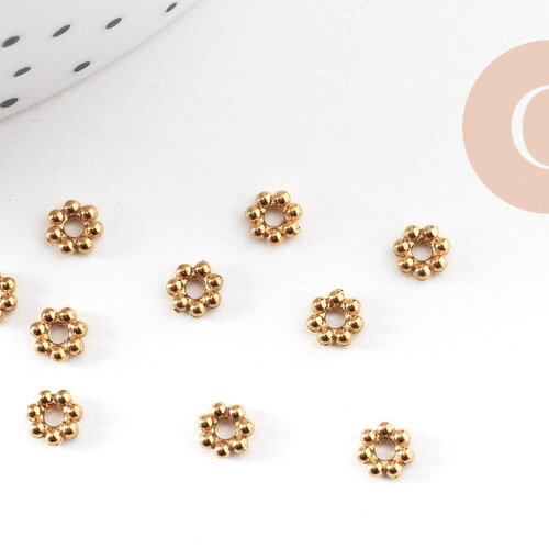 Perles intercalaires rondelles fleurs acier 304 inoxydable doré ip 4mm, x10 (g10892)