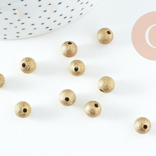 Perle intercalaire ronde laiton brut sablée 8mm, x10 (g10728)