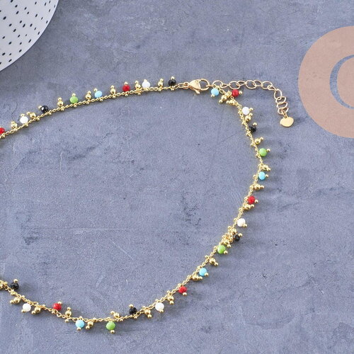 Collier collier chaine fantaisie perle rocaille laiton doré 18k 2mm 40.5cm, x1 (g3963)