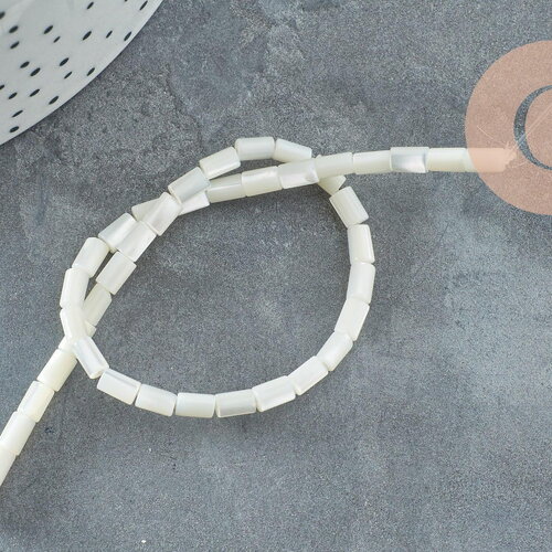 Perle nacre blanche naturelle heishi,tube coquillage ivoire,3x5mm, le fil 20cm, x1 (g4140)