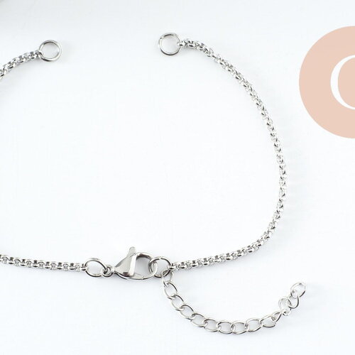 Base de bracelet chaine rolo acier 304 inoxydable platine 2.5mm-16.5cm, x1 (g9483)