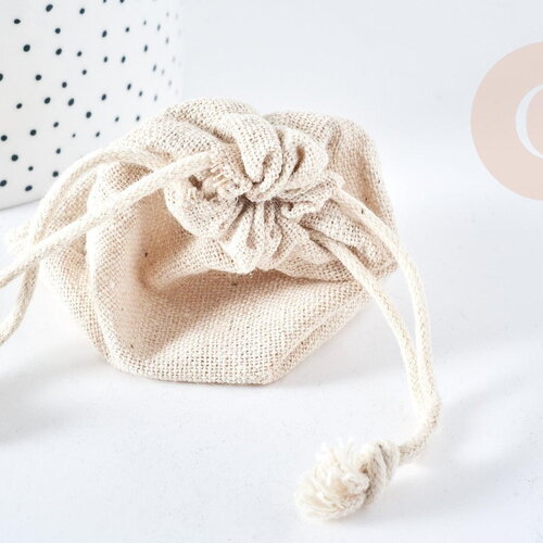 Pochette bijou coton blanc écru 9x7cm, pochette cadeau, emballage bijou, x1 (g8311)
