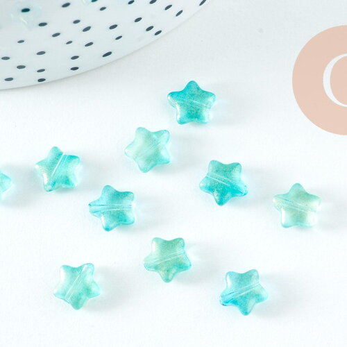 Perle étoile turquoise poudre dorée imitation jade 8mm, x10 (g10724)