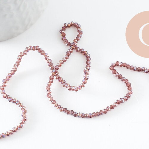 Perle abacus cristal violet rose irisé 3x2mm,x1 fil de 39 cm (g3396)