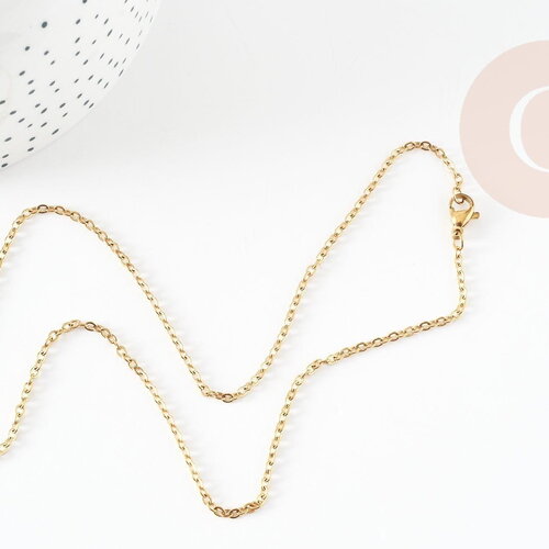 Collier chaine complète forçat acier 304 inoxydable doré ip 2mm/50cm avec fermoir, x1 (g9300)