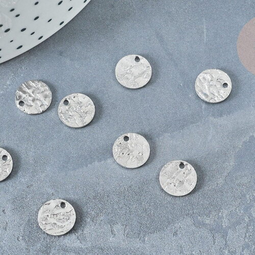Médaille ronde texturée acier 304 inoxydable argenté 12mm, x10 (g8187)