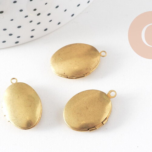 Pendentif locket ovale medaillon laiton brut 24mm, x2 (g0655)