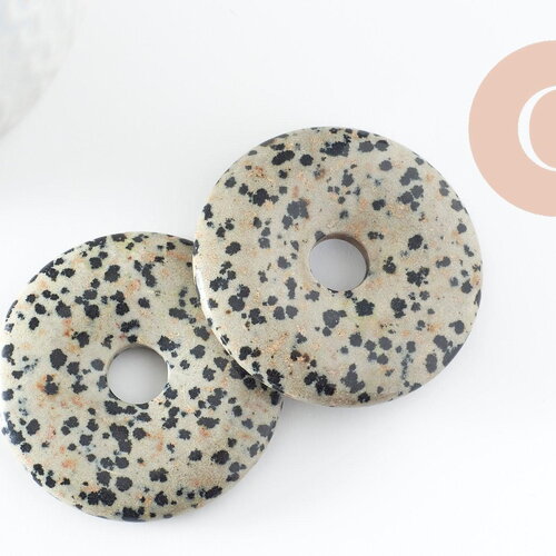 Pendentif donut jaspe dalmatien naturel 40mm, x1 (g2464)