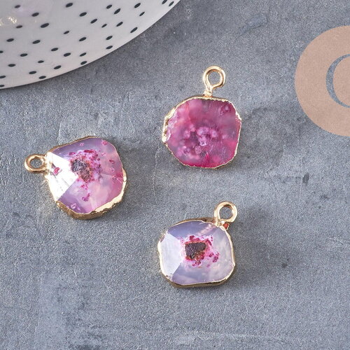 Pendentif agate rose, pendentif pierre, agate naturelle, support doré, création bijoux, pierre naturelle, 17-22mm, x1,g2528