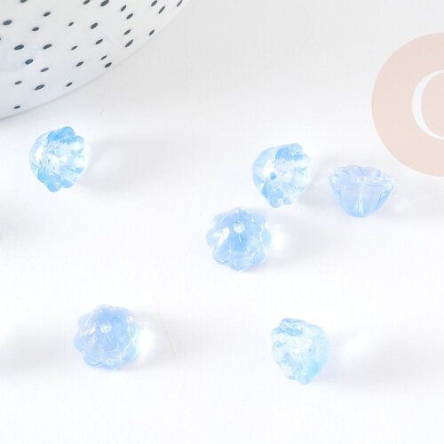 Perle fleur verre bleu ciel transparent imitation jade 11mm, perle création bijoux diy x10 (g9254)