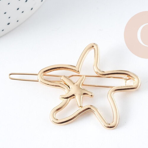 Support barrette étoiles clip zamac doré 48x41mm, x1 (g9097)