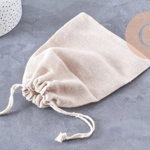 Pochette bijou coton blanc écru 17x12cm, x1 (g10327)