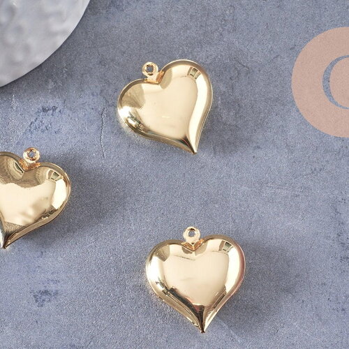 Pendentif cœur bombé laiton doré 24mm, x2 (g10307)