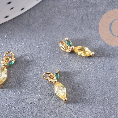 Pendentif citron laiton doré 18k zircon 12mm, x1 (g10283)