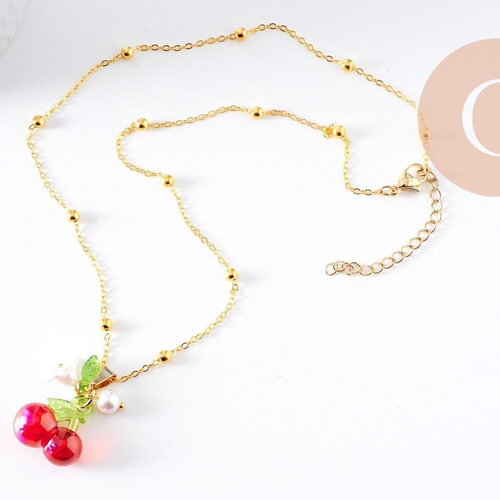Collier pendentif fruits laiton doré et résine 44.9mm, x1 (g10279)