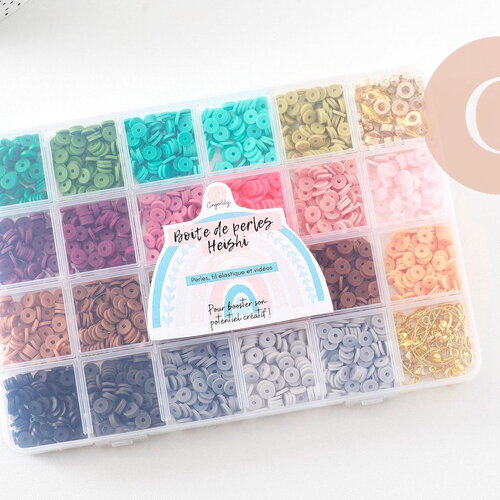 Kit mix de perles heishi vert caramel, coffret et kit pour création de bijoux fantaisie, x1 (g9997)