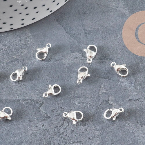 Fermoirs mousquetons acier 304 inoxydable argenté 10mm, x10 (g11176)