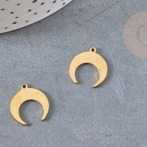 Pendentif acier doré inoxydable lune 16mm, un bijou en acier hypoallergénique sans libération de nickel, x1 g6157