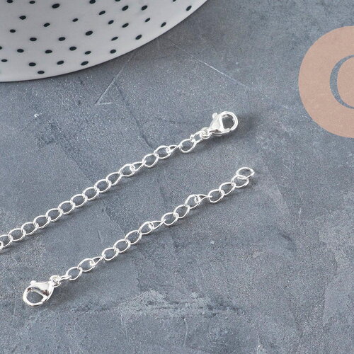 Chaine extension avec fermoir acier inoxydable argenté 62mm, x1 (g11190)