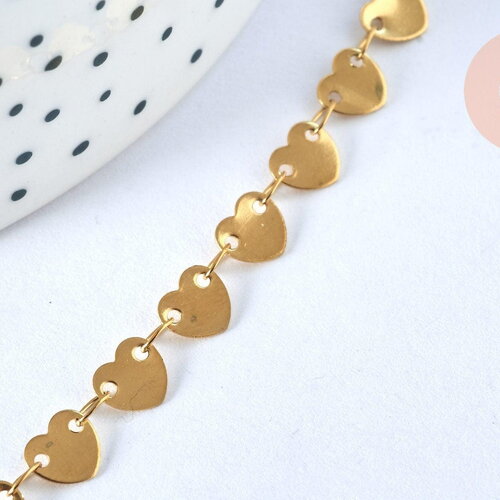 Collier chaine complète coeur acier inoxydable 304 dorée 14k 42.5cm, x1 (g5356)