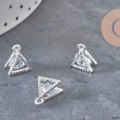 Pendentif triangle cristal zircon zamac argenté 11mm, x4 (g0290)