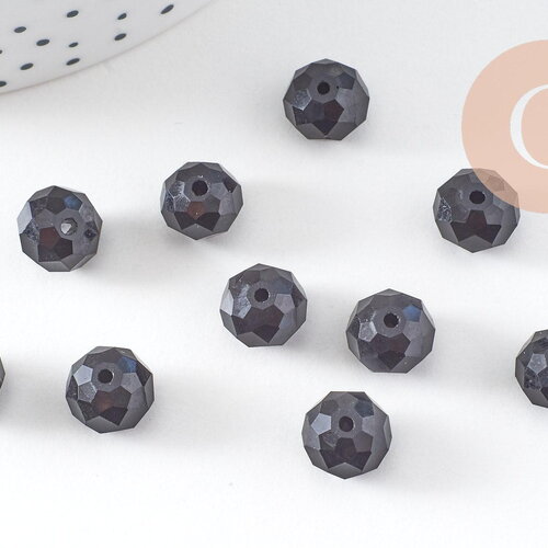 Perle abacus cristal facetté noir 10mm, x 10 perles (g8265)