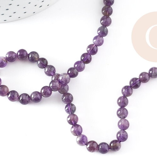 Perle ronde amethyste violette naturelle 6mm, perles pour bijoux en pierre naturelle, x1 fil de 38cm (g1559)